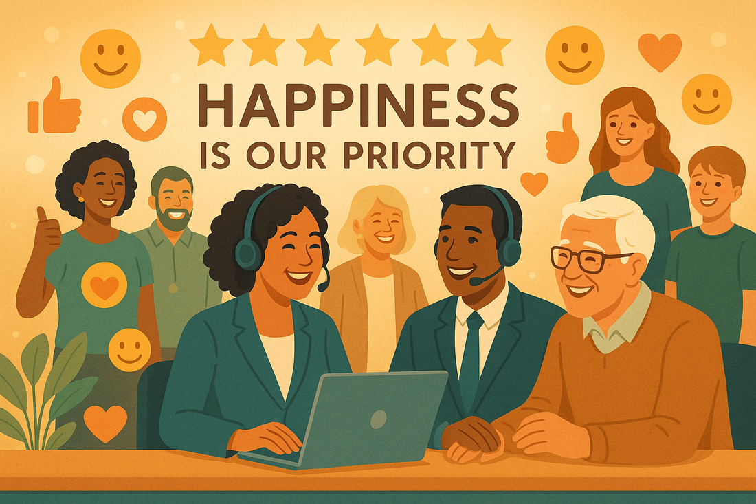 generate image which represent customer satisfaction: your happiness is our top priority.
