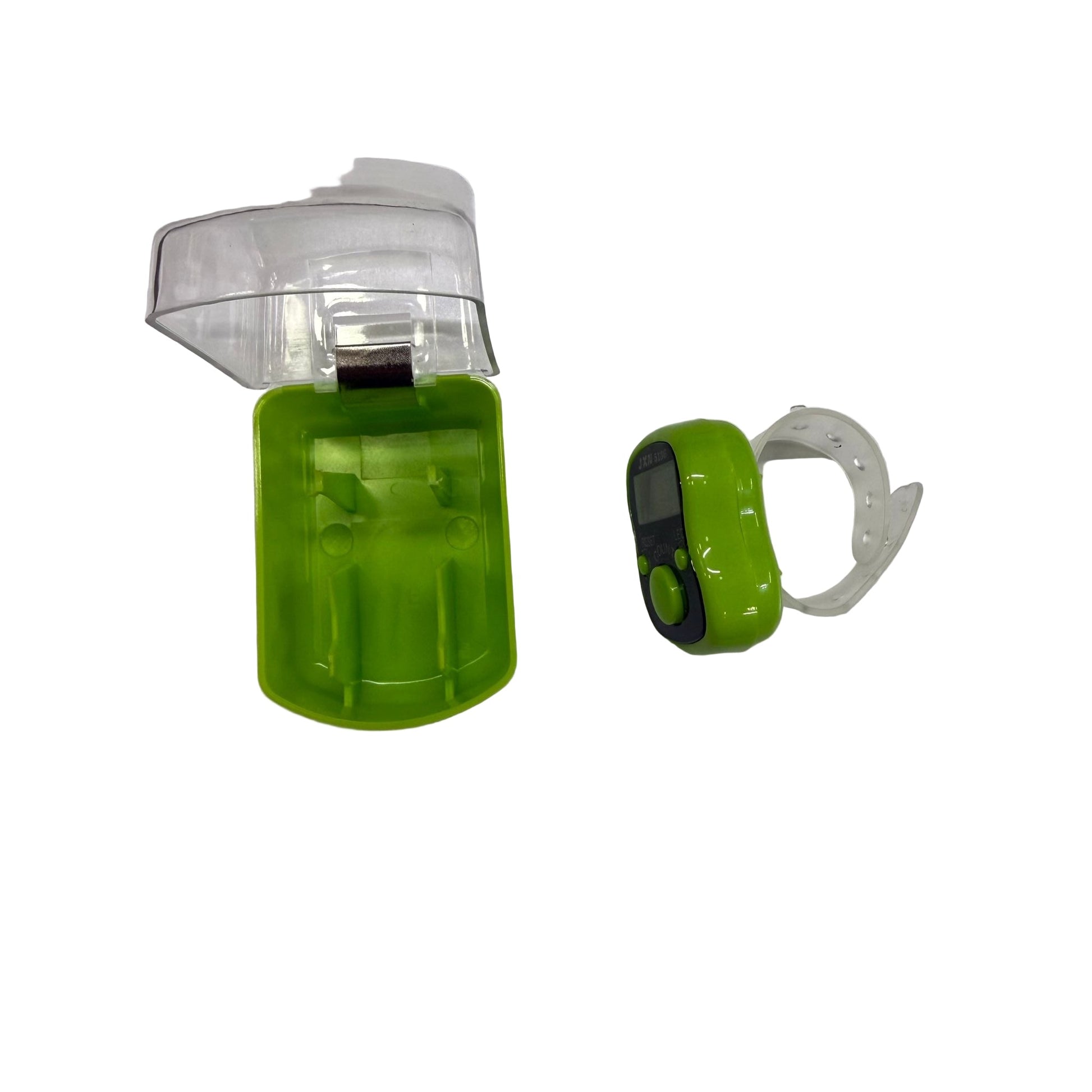 Green bicycle light set on a white background