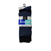 Pack of navy blue socks with 'Royaal' branding on a white background
