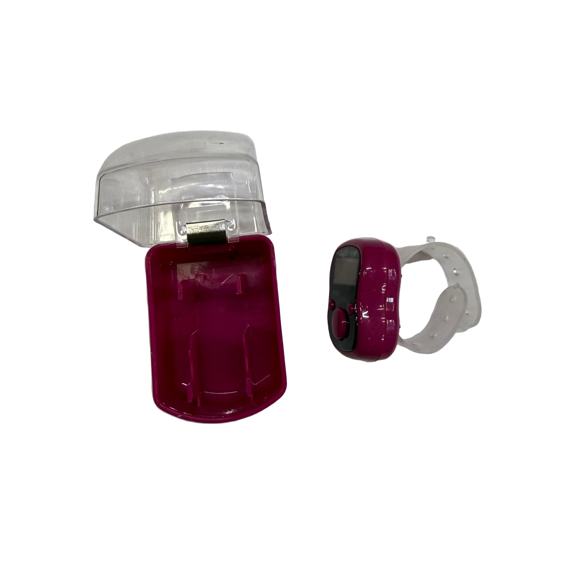 Two bicycle lights, one red and one clear, on a white background