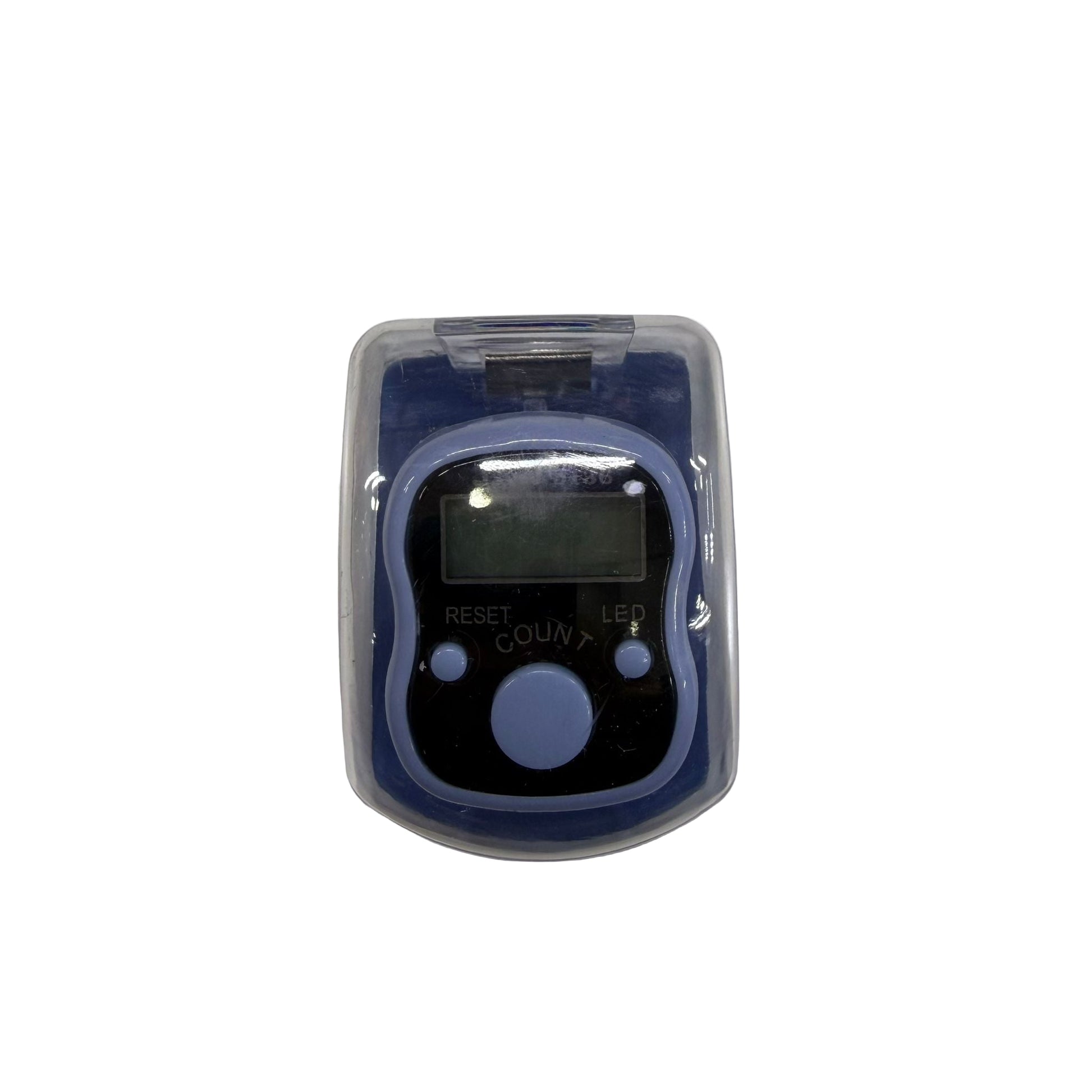 Digital counter device with a clear plastic cover on a white background