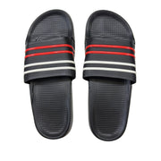 Black slides with red and white stripes on a white background